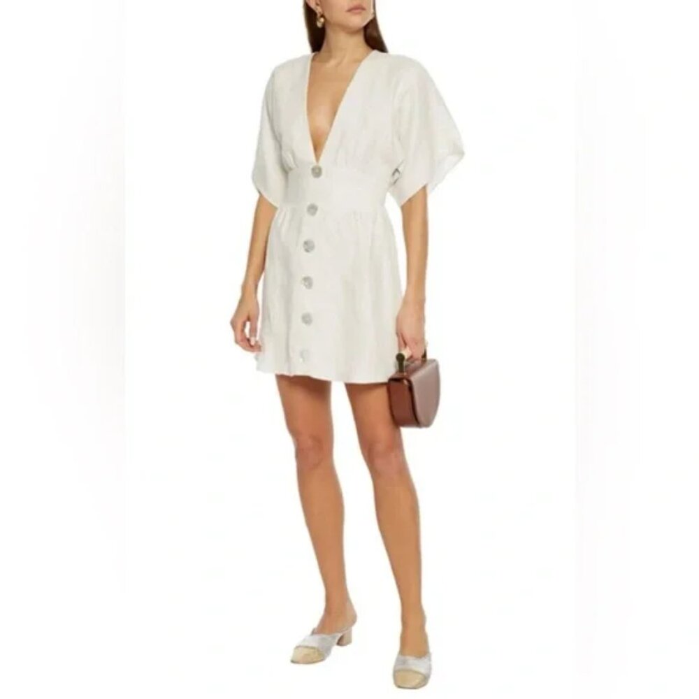 Reformation Ty Linen Dress Oatmeal  6